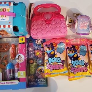 Girl's New Toy Lot Purse, Play Food, Play Vet Set, Bracelet, Blind Bags